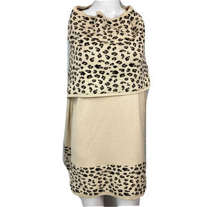 Lety & Me‎ Sweater Womens Sz L Tan Black Leopard Trim Knit Pullover Shawl